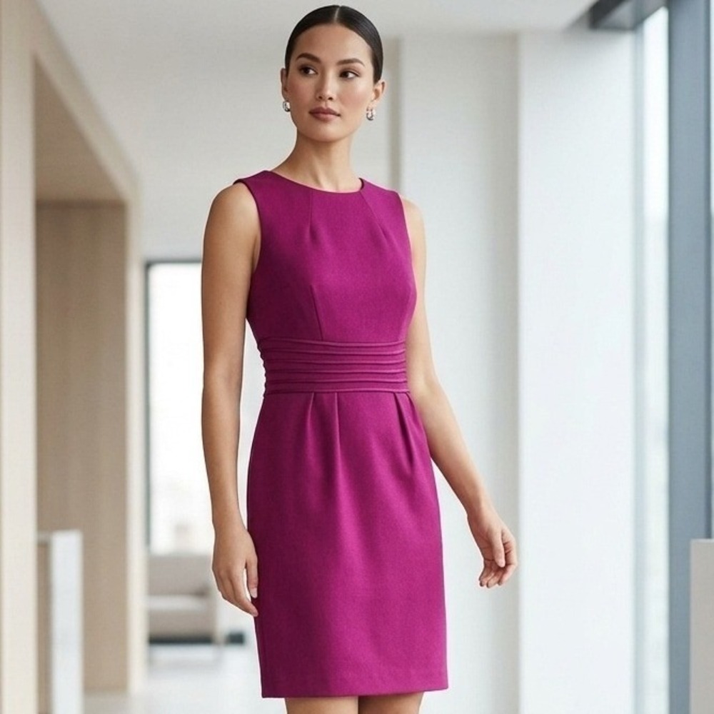 Banana Republic Sheath Dress Womens 8 Magenta Wool Blend Lined Career Office
